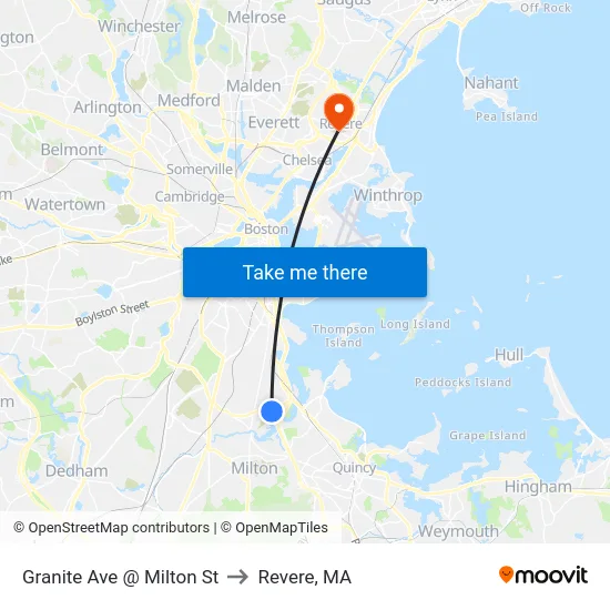 Granite Ave @ Milton St to Revere, MA map