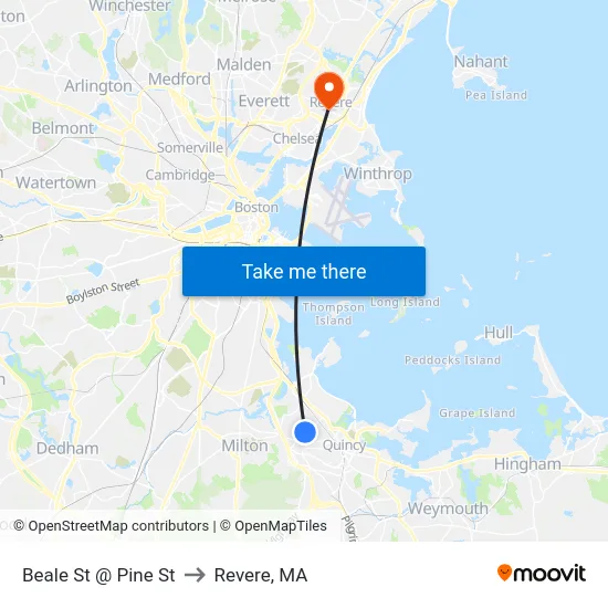 Beale St @ Pine St to Revere, MA map
