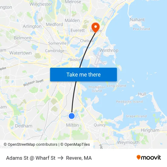 Adams St @ Wharf St to Revere, MA map