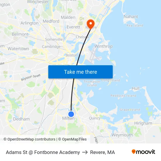 Adams St @ Fontbonne Academy to Revere, MA map