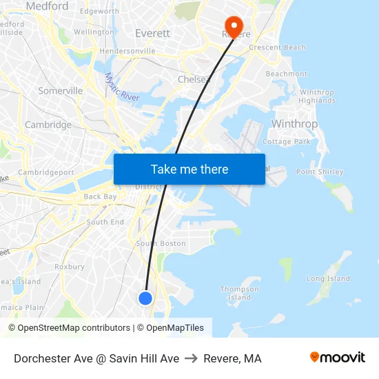 Dorchester Ave @ Savin Hill Ave to Revere, MA map