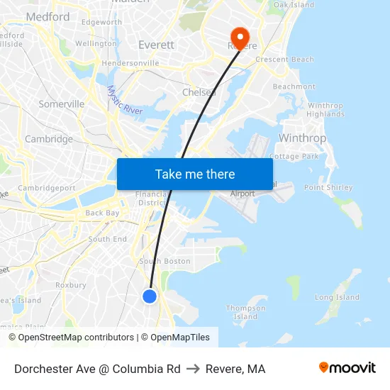 Dorchester Ave @ Columbia Rd to Revere, MA map