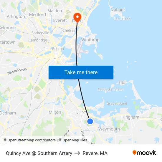 Quincy Ave @ Southern Artery to Revere, MA map