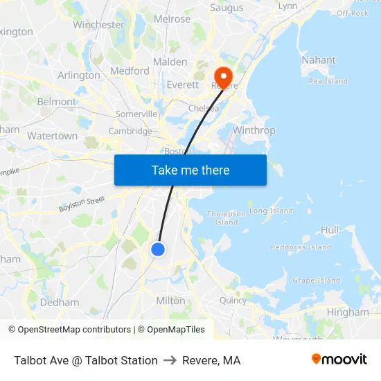 Talbot Ave @ Talbot Station to Revere, MA map