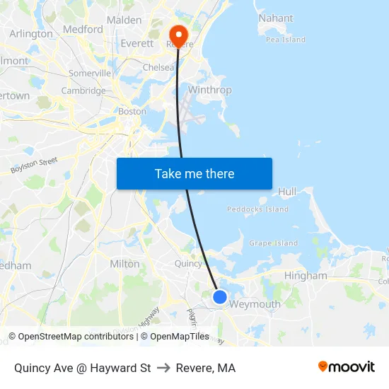 Quincy Ave @ Hayward St to Revere, MA map