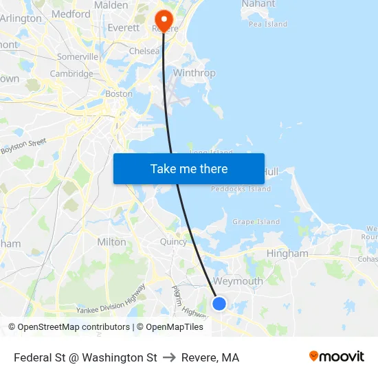 Federal St @ Washington St to Revere, MA map