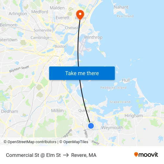 Commercial St @ Elm St to Revere, MA map