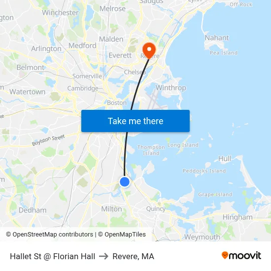 Hallet St @ Florian Hall to Revere, MA map