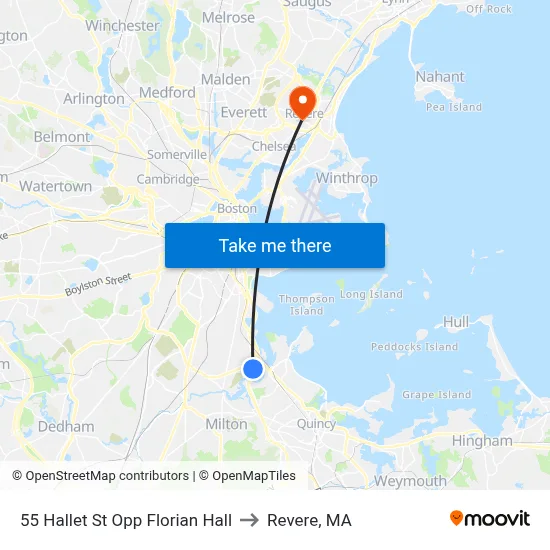 55 Hallet St Opp Florian Hall to Revere, MA map