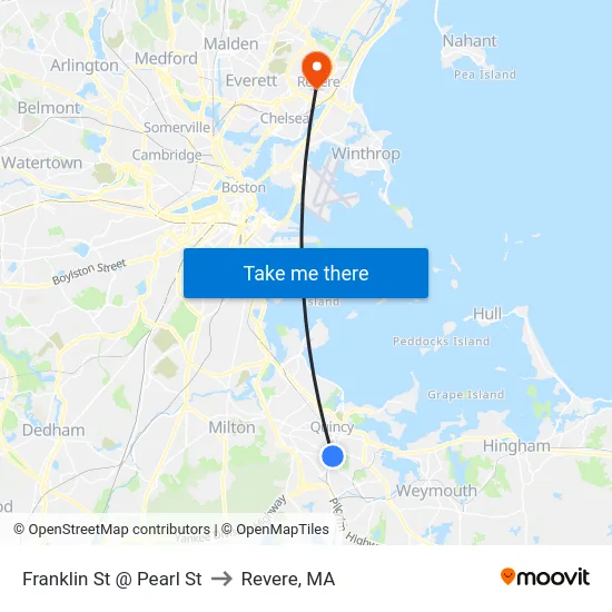 Franklin St @ Pearl St to Revere, MA map