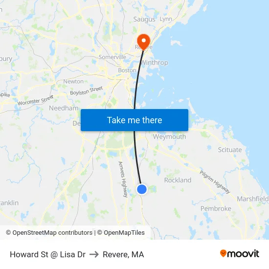 Howard St @ Lisa Dr to Revere, MA map