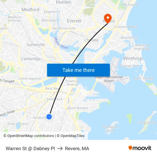 Warren St @ Dabney Pl to Revere, MA map