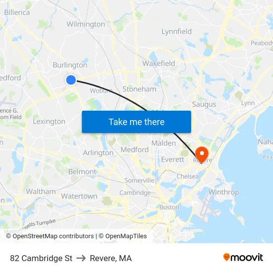 82 Cambridge St to Revere, MA map