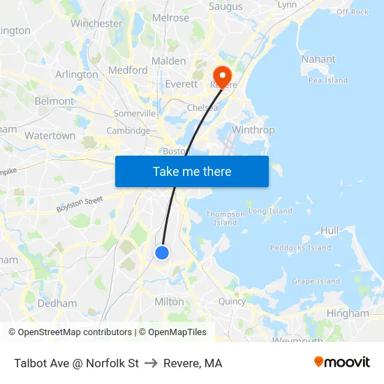 Talbot Ave @ Norfolk St to Revere, MA map