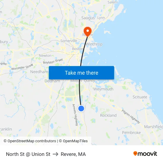 North St @ Union St to Revere, MA map