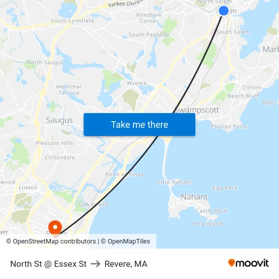 North St @ Essex St to Revere, MA map