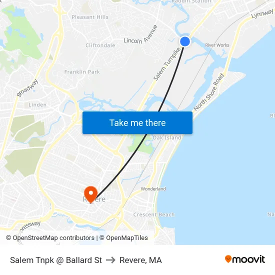 Salem Tnpk @ Ballard St to Revere, MA map