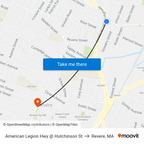 American Legion Hwy @ Hutchinson St to Revere, MA map