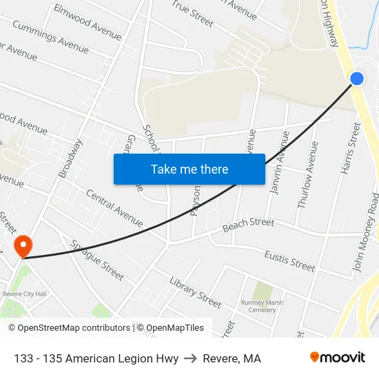 133 - 135 American Legion Hwy to Revere, MA map