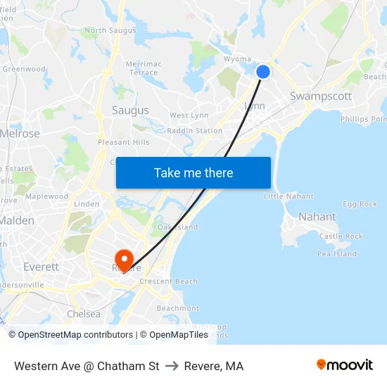 Western Ave @ Chatham St to Revere, MA map
