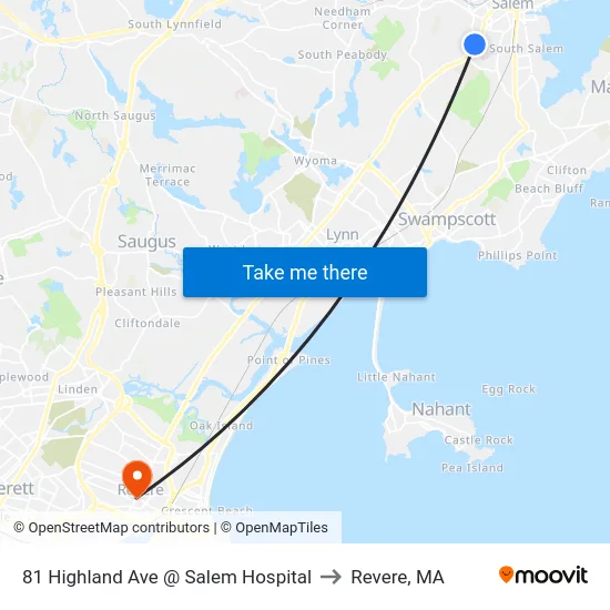 81 Highland Ave @ Salem Hospital to Revere, MA map