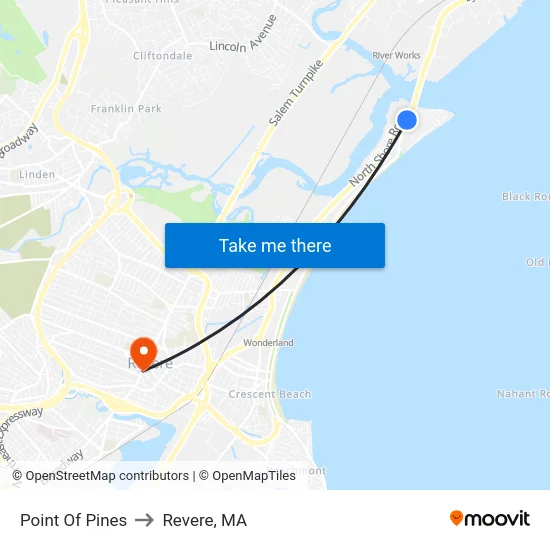 Point Of Pines to Revere, MA map