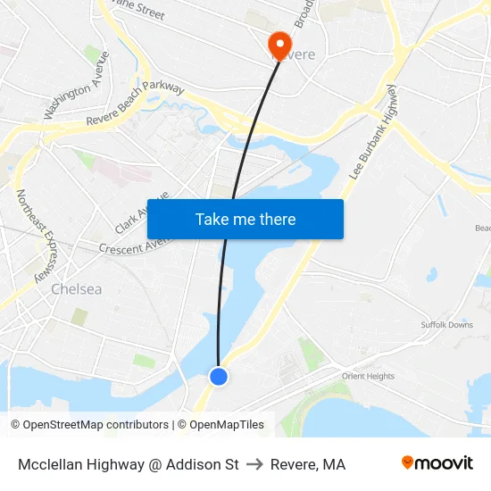 Mcclellan Highway @ Addison St to Revere, MA map