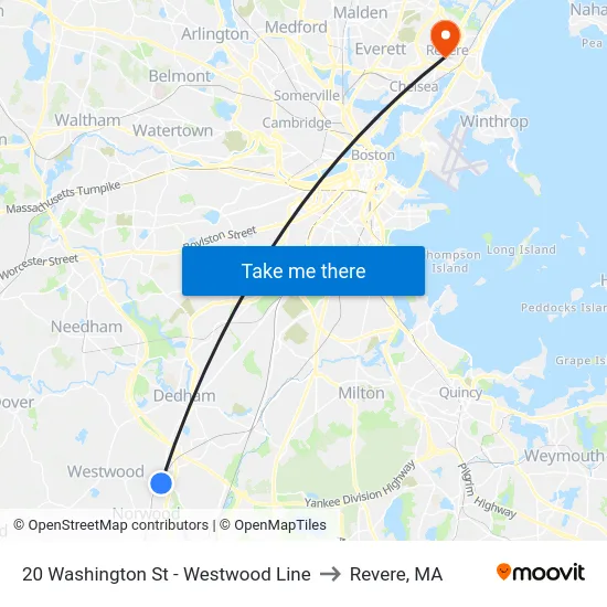 20 Washington St - Westwood Line to Revere, MA map