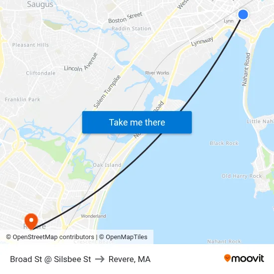 Broad St @ Silsbee St to Revere, MA map