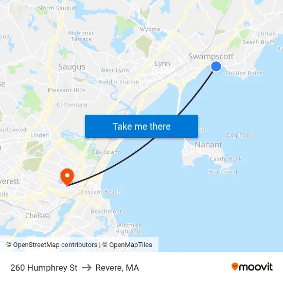 260 Humphrey St to Revere, MA map