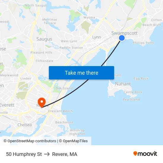 50 Humphrey St to Revere, MA map
