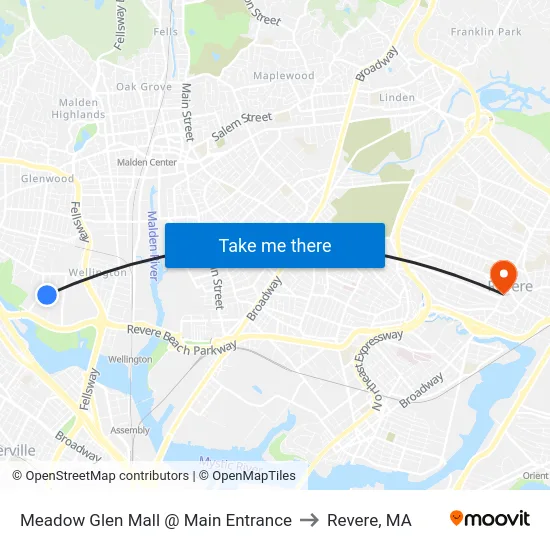 Meadow Glen Mall @ Main Entrance to Revere, MA map