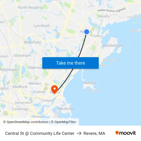 Central St @ Community Life Center to Revere, MA map