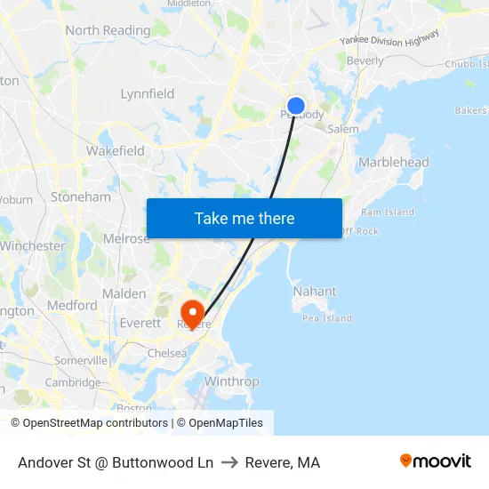 Andover St @ Buttonwood Ln to Revere, MA map