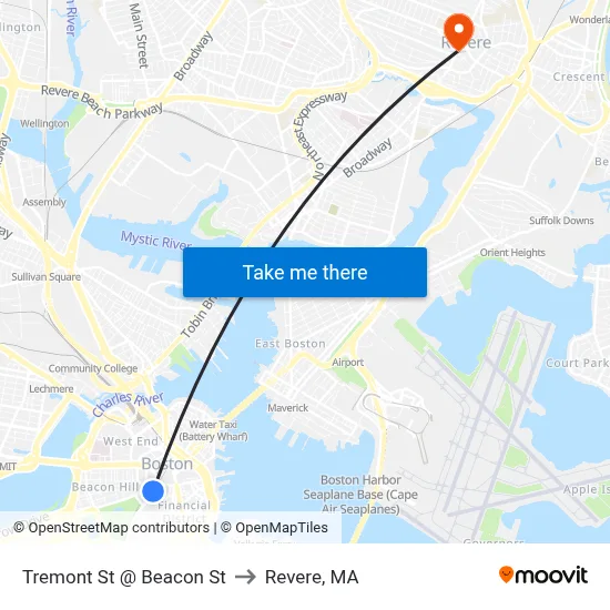 Tremont St @ Beacon St to Revere, MA map