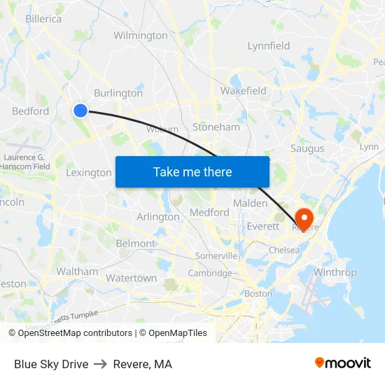 Blue Sky Drive to Revere, MA map