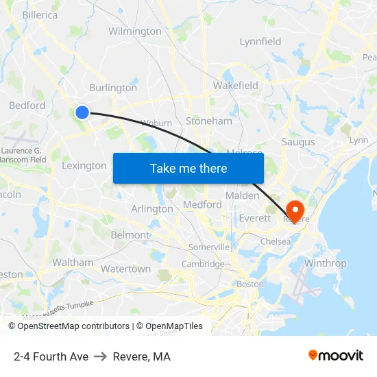 2-4 Fourth Ave to Revere, MA map