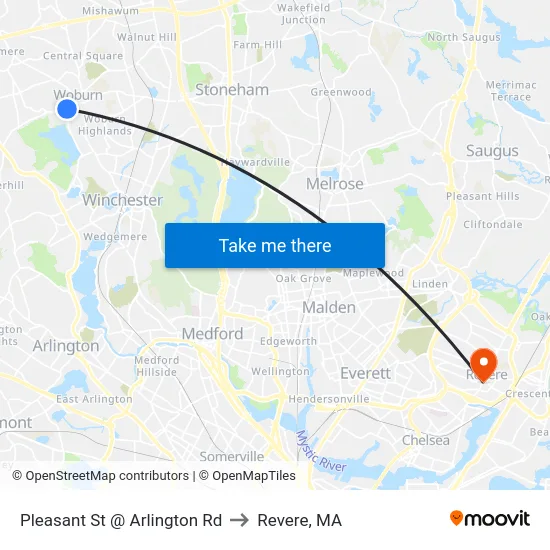 Pleasant St @ Arlington Rd to Revere, MA map