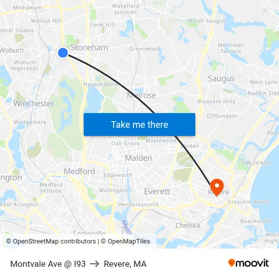 Montvale Ave @ I93 to Revere, MA map