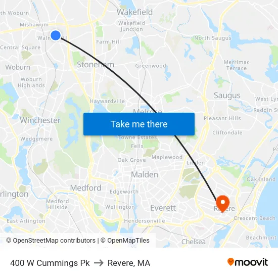 400 W Cummings Pk to Revere, MA map