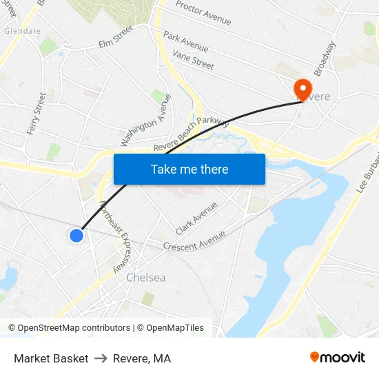 Market Basket to Revere, MA map