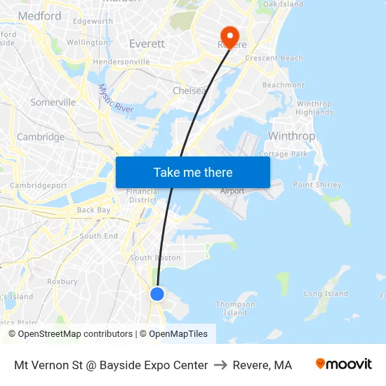 Mt Vernon St @ Bayside Expo Center to Revere, MA map