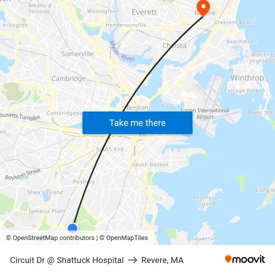 Circuit Dr @ Shattuck Hospital to Revere, MA map