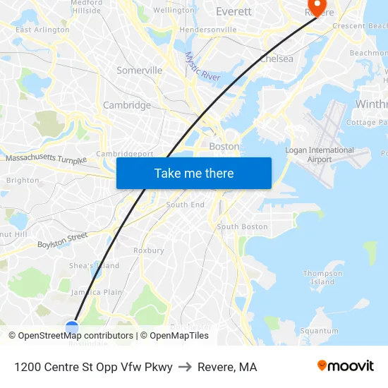 1200 Centre St Opp Vfw Pkwy to Revere, MA map