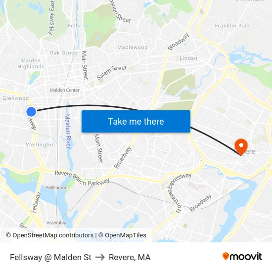 Fellsway @ Malden St to Revere, MA map