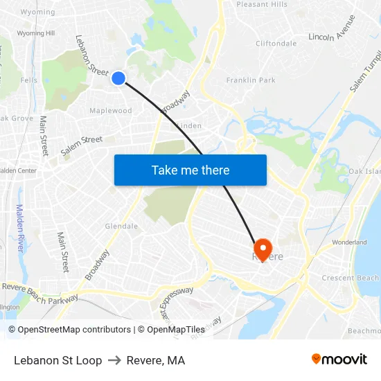 Lebanon St Loop to Revere, MA map