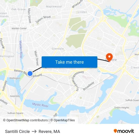 Santilli Circle to Revere, MA map