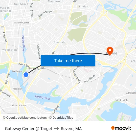 Gateway Center @ Target to Revere, MA map