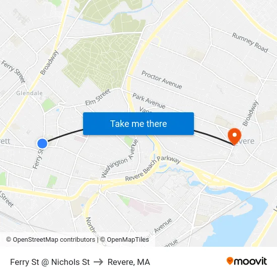 Ferry St @ Nichols St to Revere, MA map