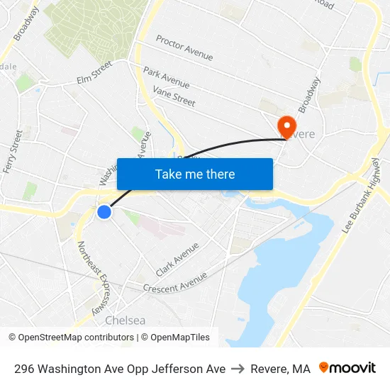 296 Washington Ave Opp Jefferson Ave to Revere, MA map